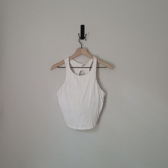 All In Motion Ribbed High Neck Racerback Cropped Tank Top in Cream Size XL - Picture 4 of 5